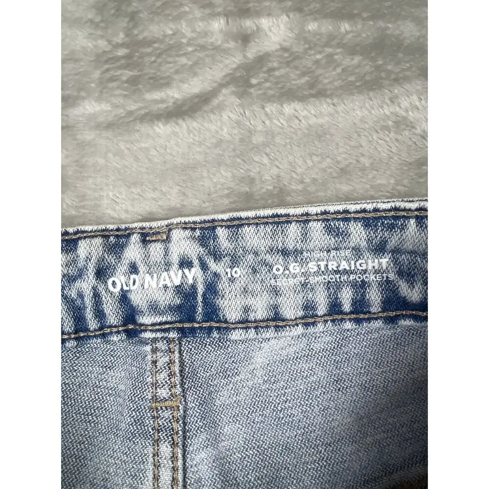 Old Navy Jeans OG Straight High Rise Raw Hem Slit Acid Wash 10